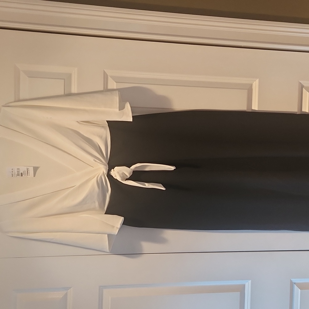 Whit Top Black Bottom Self Tie 3/4 Sleeve Full Lenght Jumpsuit